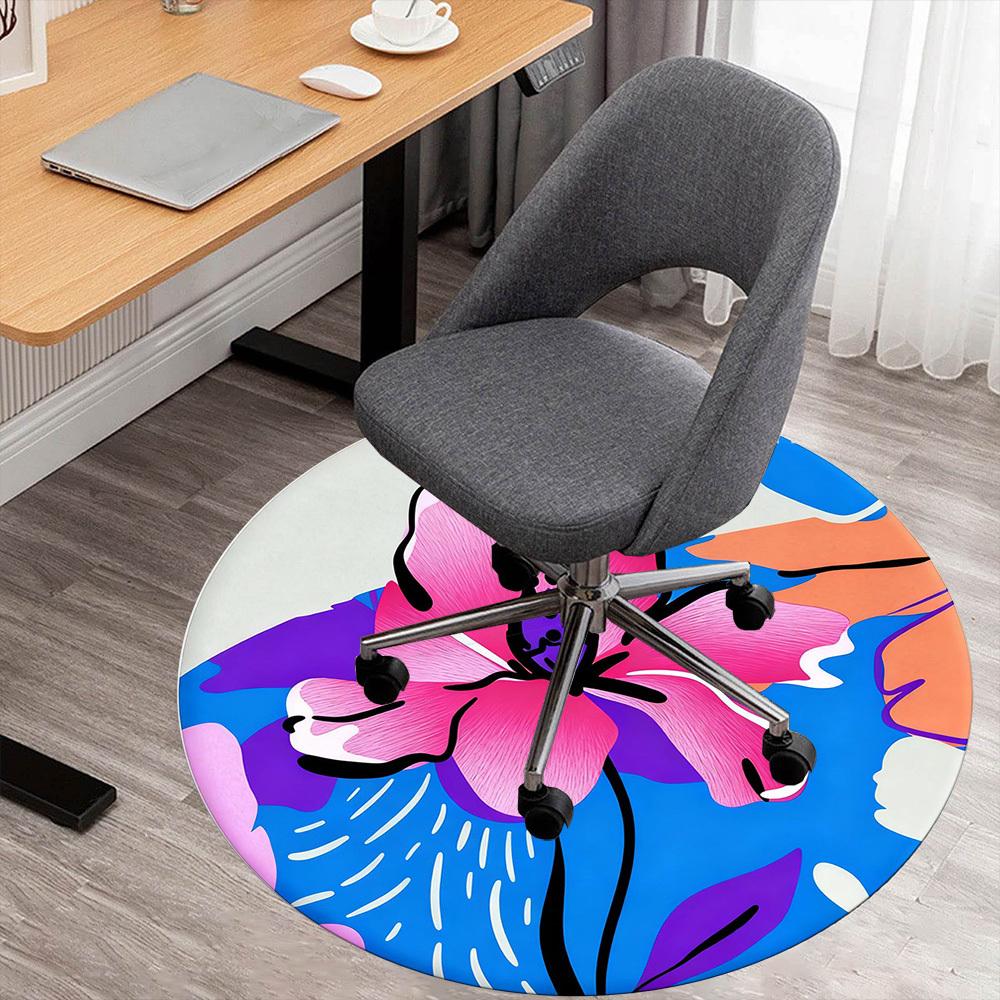 1pc Flower Pattern Round Chair mat office Area Rug - Non-Slip, Floor Mat for Office, Bedroom, Ideal home decor gift p0105061
