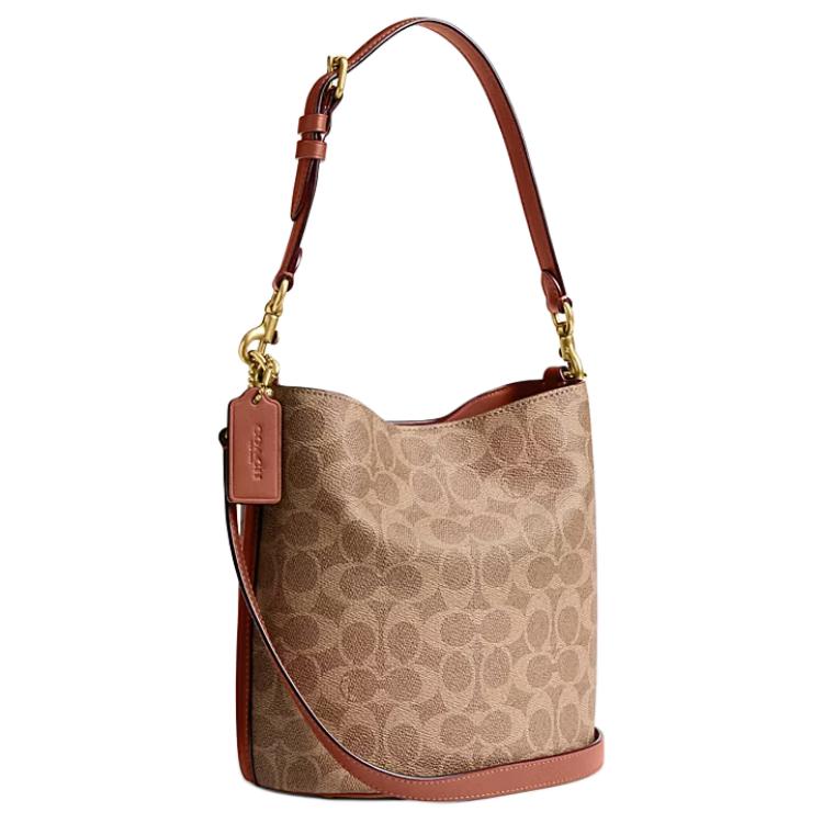 Coach Willow 21 Logo Print Bucket Bag With Lock Closure Women Shoulder Bag Brown Caramel CW602-B4XHG