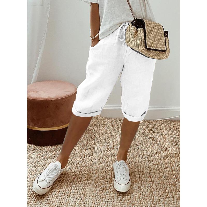 BITCED Women's Cotton & Linen Pocket Elasticated Casual Pants Women's 1/2 Pants