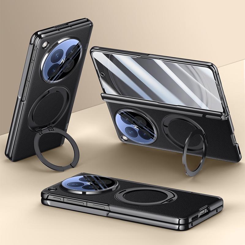 For OPPO Find N6 Case GKK  Leather +PC Hinged Folding Cover with Magnetic Rotating Ring Holder Stand with HD Privacy Glass