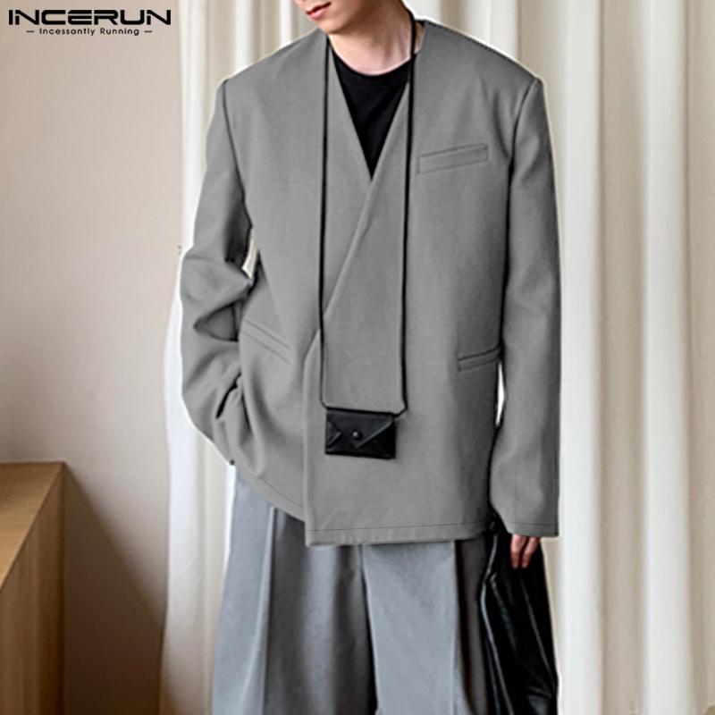 INCERUN Men Collarless Long Sleeve One Button Loose Thin Blazer Coats