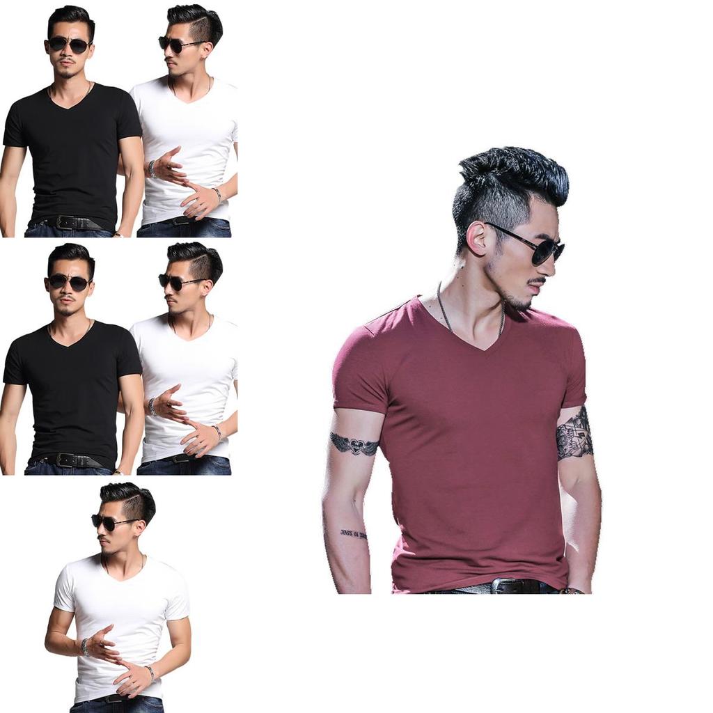 Mens Summer Casual Fashion V-neck T-shirt In Premium Quality Solid Colors