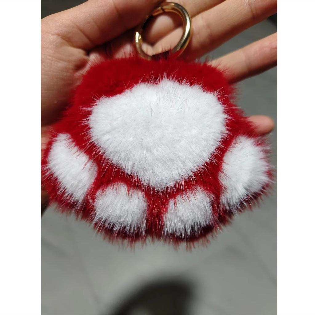 Lovely Cat Paw Faux Fur Keychain Charm Fashion Plush Bear Paw Car Key Chain Bag Pendant Keyrings Party Favor