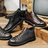 2025 Autumn and Winter British Retro Martin Boots Men's Round Head Lace-up Soft Sole Medium Help Tooling Leather Boots Genuine Leather Short Boots Men