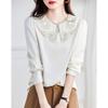Demanar Women's Oxygen-Feel Satin Embroidered Puff Sleeve Blouse
