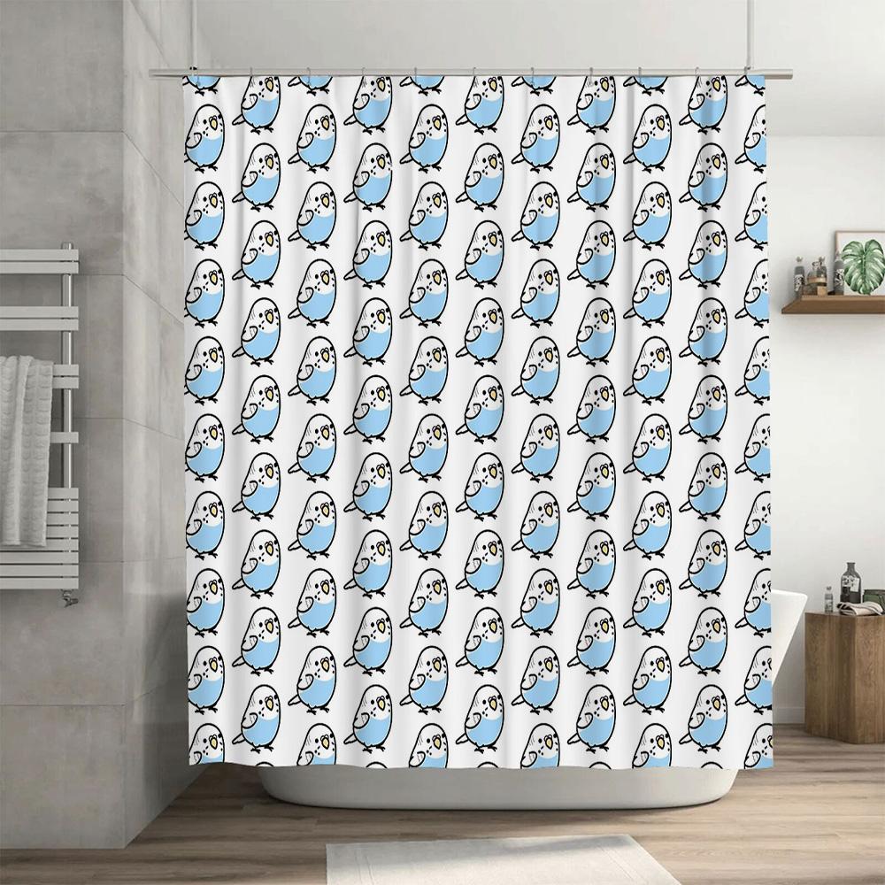 Cute Bird Shower Curtain Blue Birds Pattern Waterproof Bathroom Decor Set Vintage Farmhouse Style Home Textile Accessories