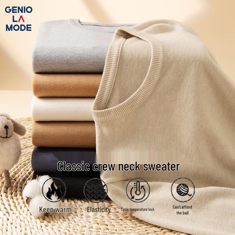 

GENIOLAMODE Men s Casual Round Neck Knit Sweater L