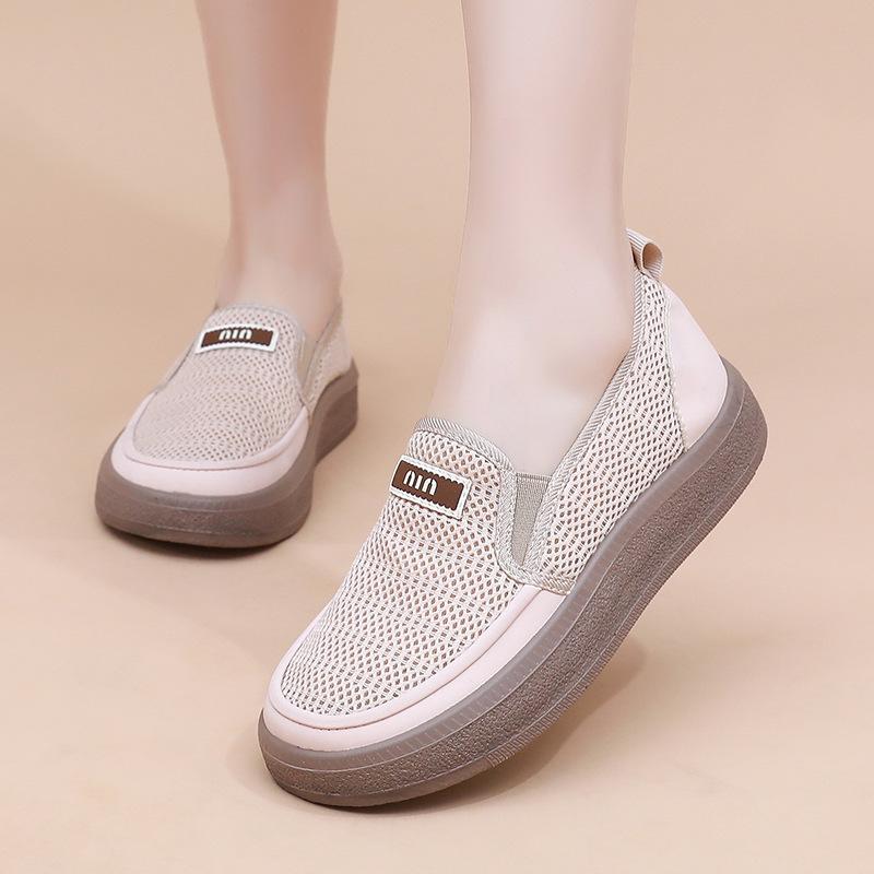 Damskie buty wiosna i jesień nowe buty na płaskiej podeszwie miękka podeszwa wsuwane na jeden rzep codzienne antypoślizgowe buty flyknit oddychające wygodne buty