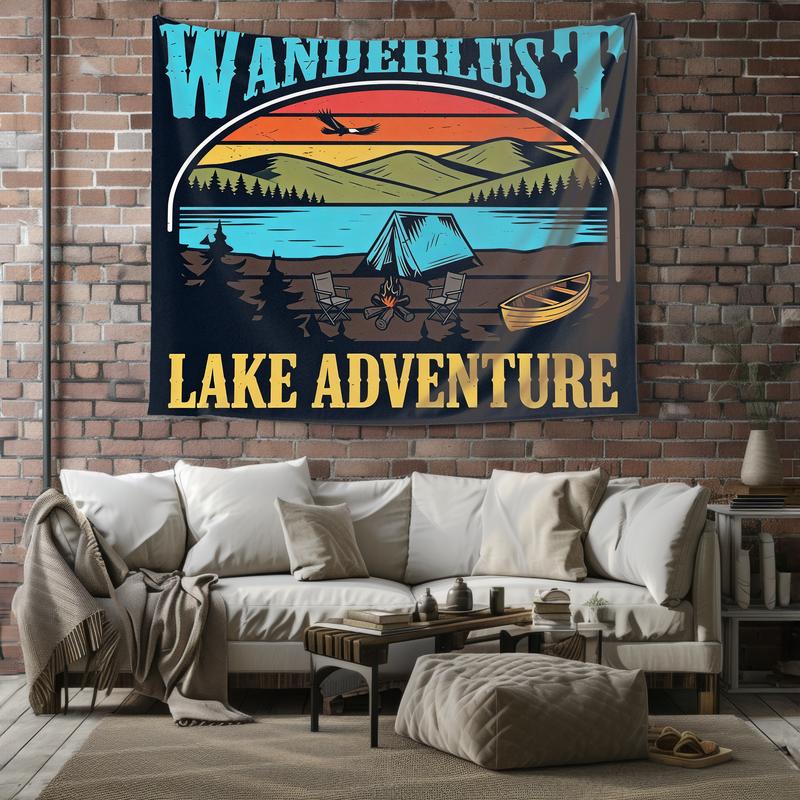 Outdoor Adventure Tapestry Retro Sunset Camping Scene Decor