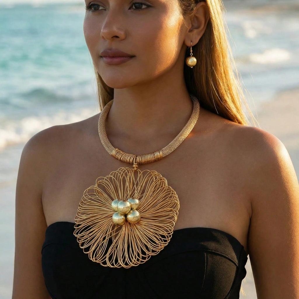 Handmade Aluminum Flower Statement Necklace Earrings Jewelry Set Women Party Accessories