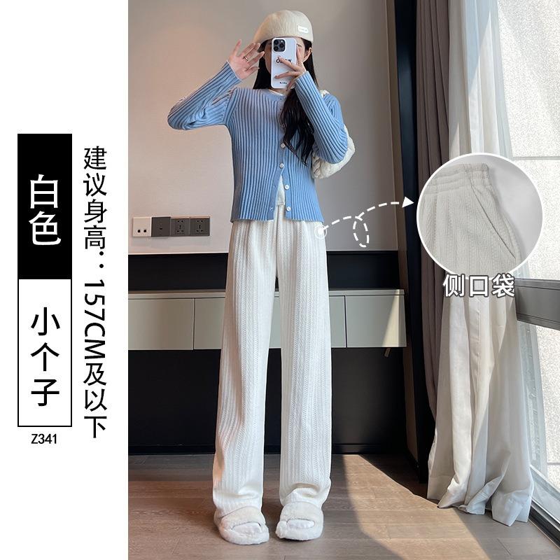 Black chenille wide-leg pants women's drape straight thickened knitted casual pants winter velvet pants outer wear
