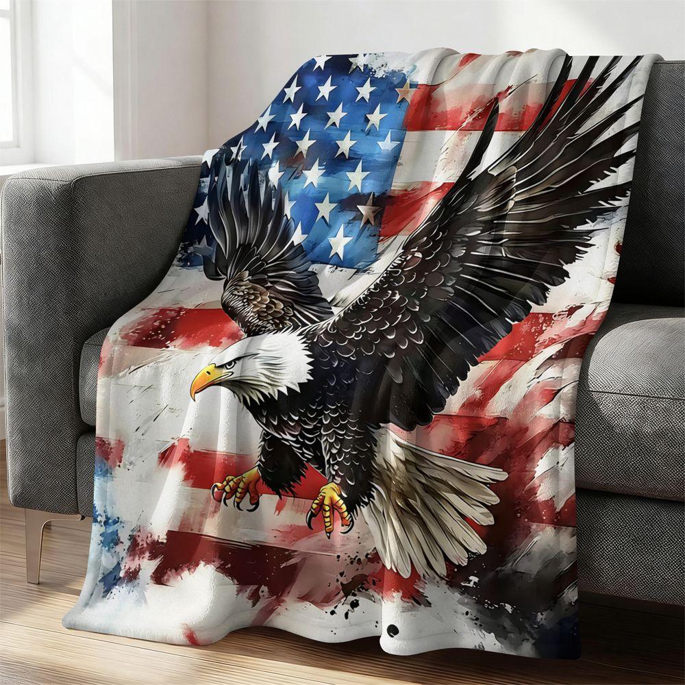 American Flag Eagle Flannel Blanket Patriotic Artistic Throw Blanket Soft Fleece Bed Sofa Travel Gift Blanket for Home 75X95CM