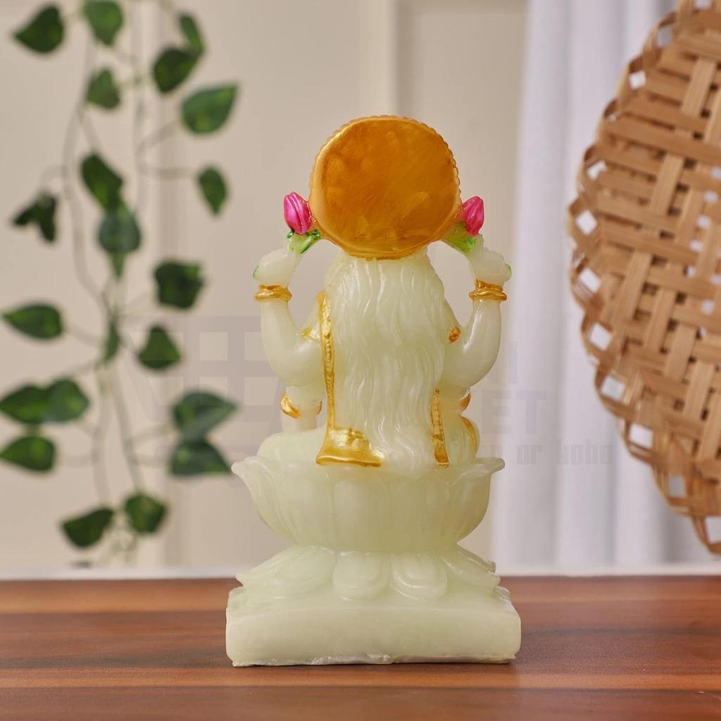 Home Puja | Goddess Laxmi Idols Showpiece For Temple Pooja Room Diwali Decoration - 7" Radium, Green, (Pack of 1), Idol