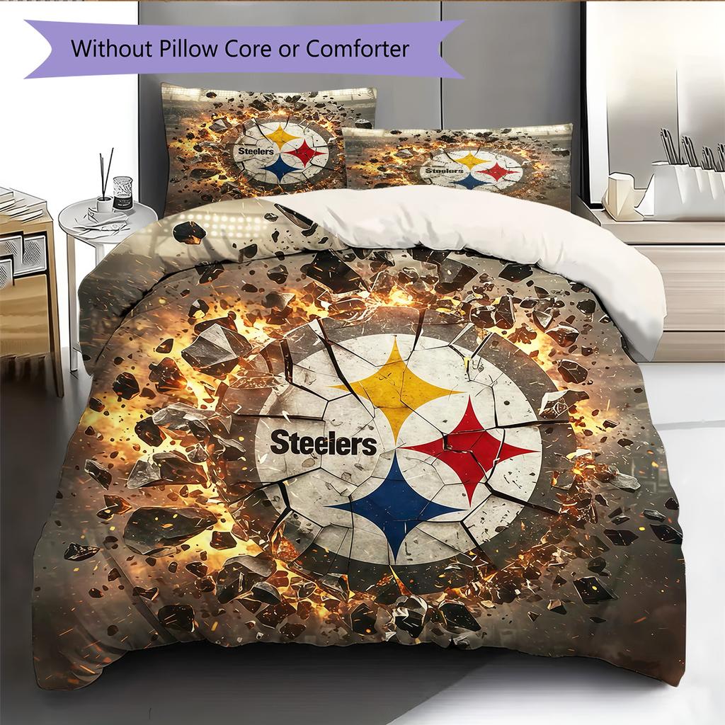 Pittsburgh Steelers3 Pattern Bedding Quilt Set Home Decoration Gift (1 * Duvet Cover + 2 * Pillowcase Without Core)