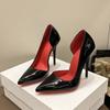 12 thin heels sexy red inner high heels women's 41 red sole side empty large size 42 light mouth patent leather work shoes 43