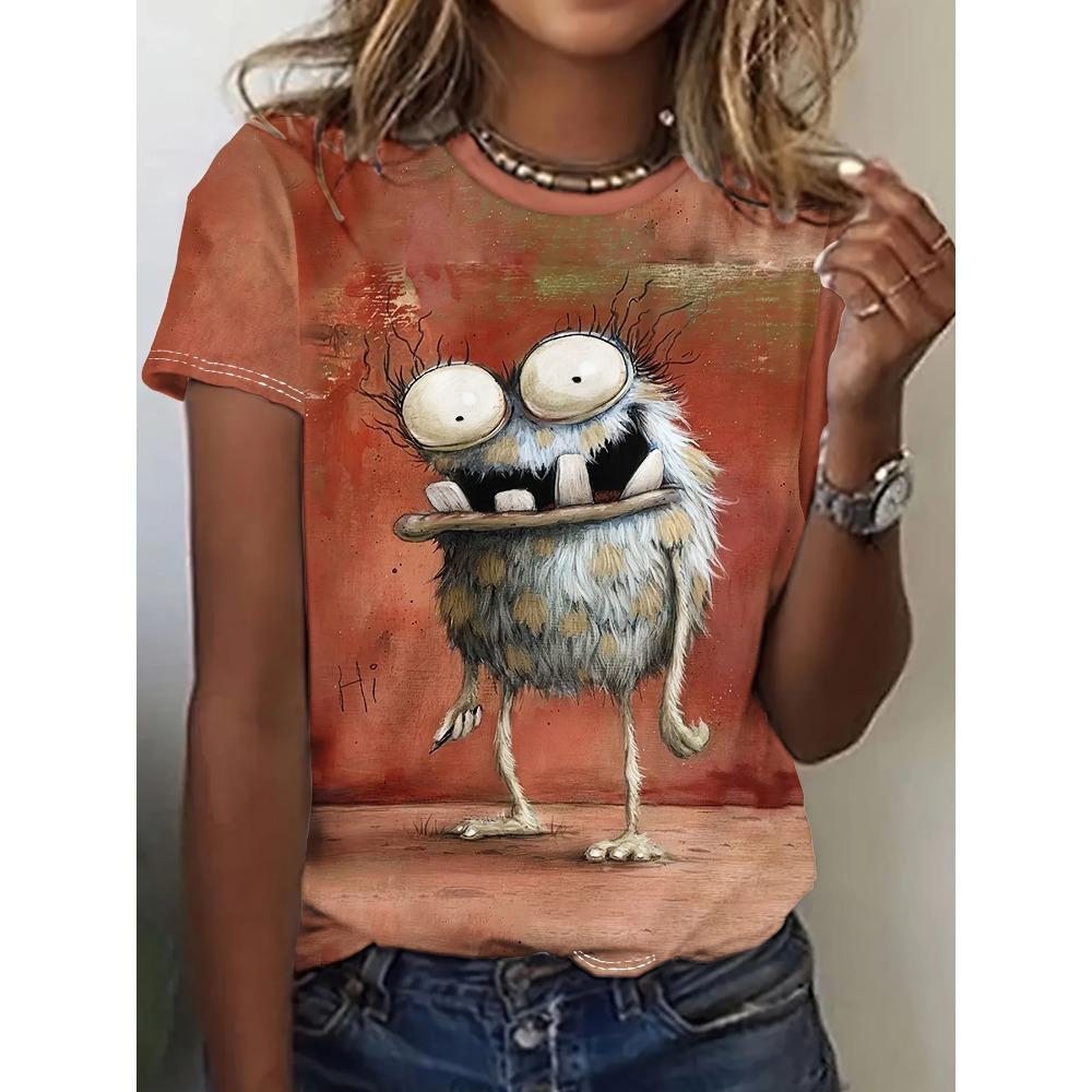Cartoon Dog Funny Women Characters Cute 3D Print Casual Short Sleeve Top