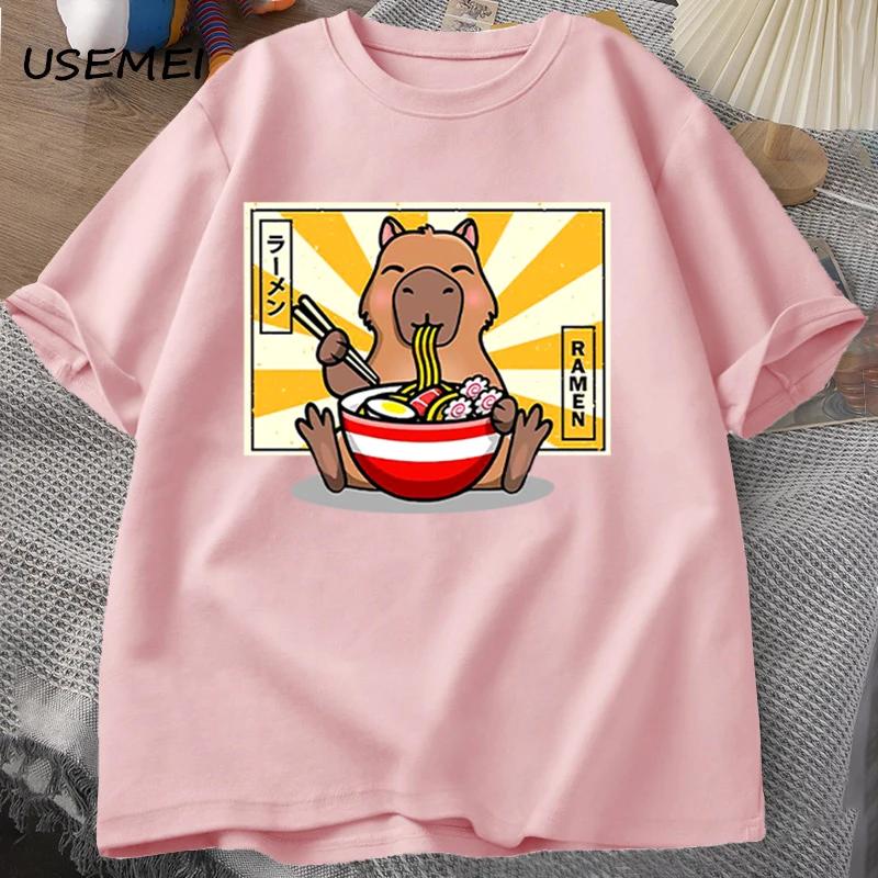 Bavlněná trička s kapybarou, ležérní pánské oblečení, nadměrné velikosti, trička s krátkým rukávem, letní japonské streetwear trička s motivem zvířat z 90. let