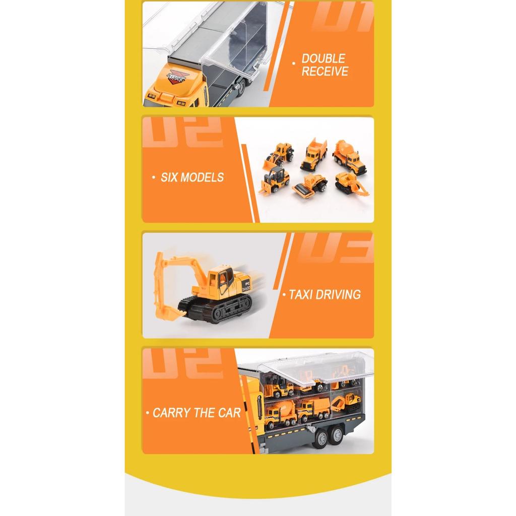 1/64 Scale Big Trucks Set Mini Alloy Diecast Car Model Toys Vehicles Carrier Truck Helicopter Tank Fire Truck Engineering Car Toys for Kids