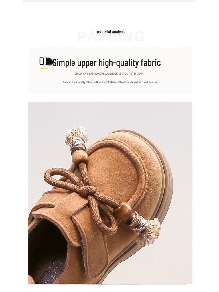 Girls' Tassel Birkenstock Shoes - 2026 Spring/Autumn Casual Leather Moccasins for Little Girls, New Chinese-Style Versatile Footwear.