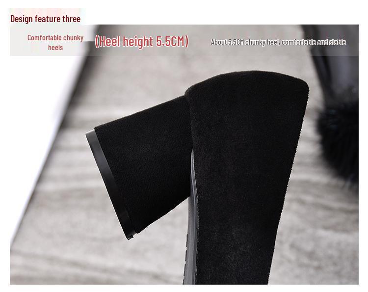 Damskie modne mokasyny 2025 ze skóry naturalnej i futra norek, na grubej podeszwie, wyściełane aksamitem, futrzane zimowe buty na wysokim obcasie, szpiczaste