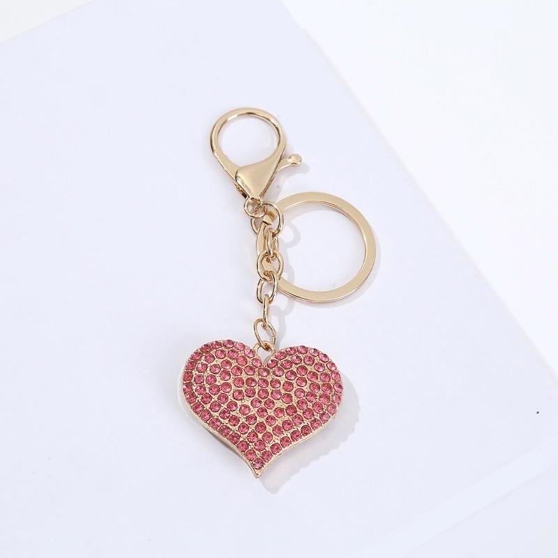 Sparkling Heart Keychain With Rhinestones Accent Zinc Alloy Design Bag Hanging Decoration For Women Gift Giving