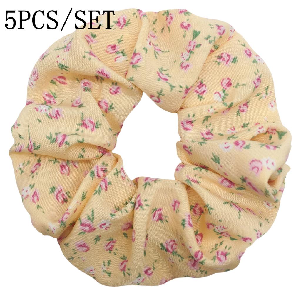 5pcs/set Sweet Cute Print Flower Scrunchies For Women Stretch Hair Accessories Elastic Rubber Band Rope Headwear Ditsy Floral