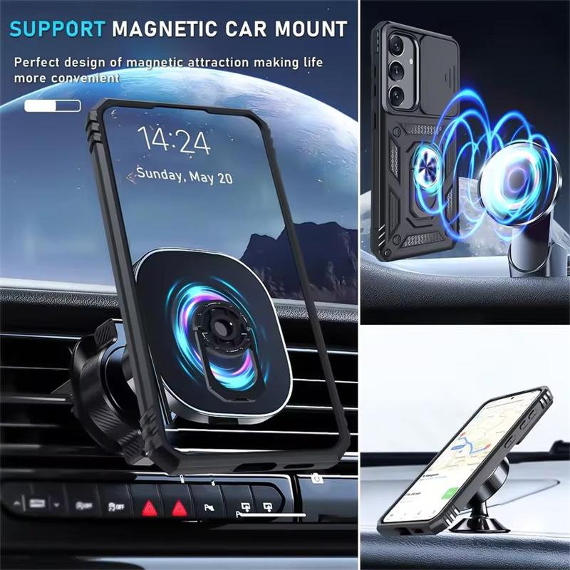 Military Armor Camera Slide Case For Samsung A57 A37 A17 A56 A16 A36 A26 A35 A15 A55 A53 A54 A14 Magnetic Ring Stand Phone Cover