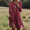 2025 Autumn New Cross-border Polka Dot Long-sleeved Crew Neck Dress Burgundy Blue Green European and American Temperament Elegant