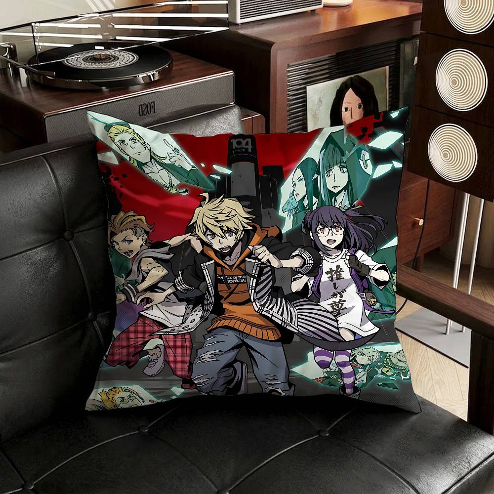 The WWorld Ends with You Pillow Case Antidustmite Pillowcase Invisible zipper silky short plush Sofa cushion cover