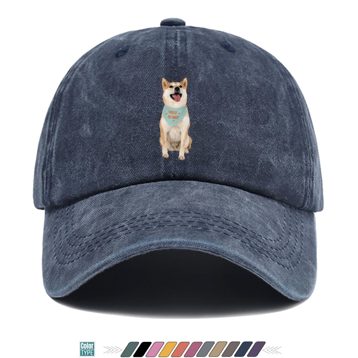 pc Shiba Inu Smiling Face Pattern I PROTECT THE FAMILY Printed Baseball Cap Fresh Cute Sun Hat Fashionable Individual Trend 1pc