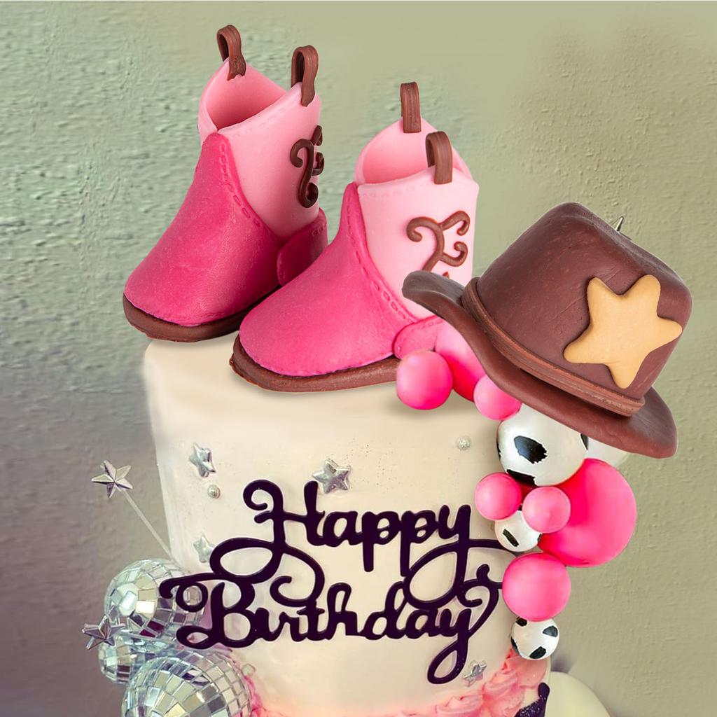3 Stück Rosa Cowboy Kuchen Dekorationen Cowboyhut Stiefel Kuchenaufsätze Western Cowgirl Geburtstag für Western Themenparty Gastgeschenke Zubehör