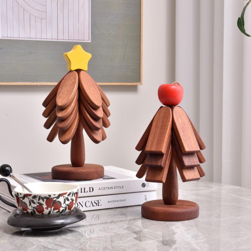 High-End Solid Wood Christmas Tree Table Mat - Heat Resistant Pot & Dish Pad