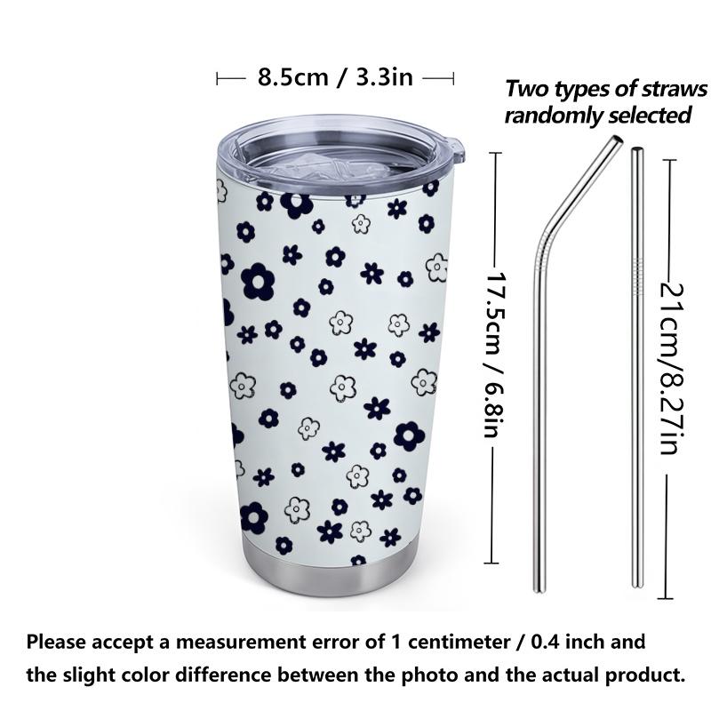 Car Tumbler 591ml Fresh Tiny Flower Element Straw Cup Gift Cup Tumbler With Lid Leakproof Tumbler Stainless Steel Tumbler