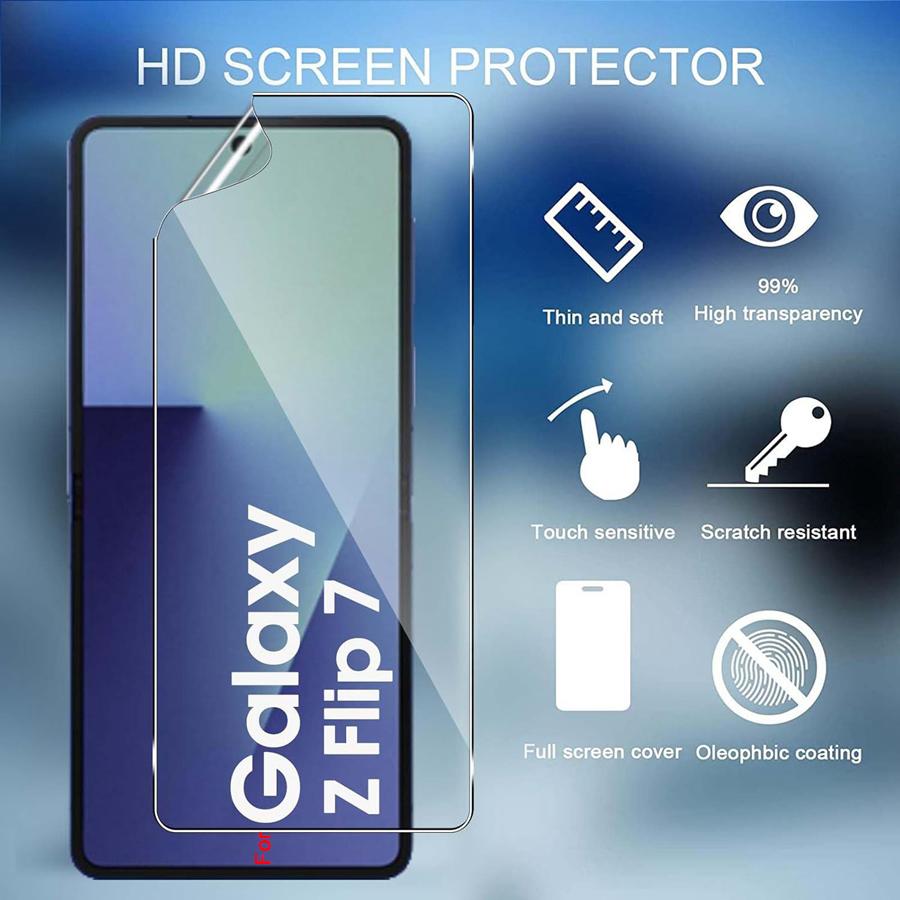 6 Pièces [2+2+2] Protecteur d'écran pour Samsung Galaxy Z Flip 7 Film TPU Souple Flexible + Film en Verre Trempé 9H + Protecteur d'objectif de caméra souple Flip 7 FE Flip7