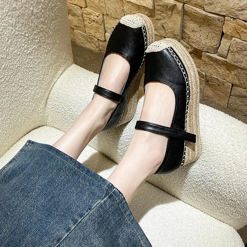 2024 Spring Rome Sandals Weave Wedges Platform Shoes Women New Dress High Heels Marie Janes Shoes Party Pumps Female Zapatillas