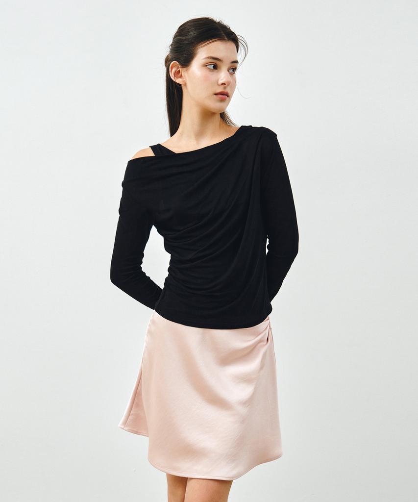 MONGDOL Side Tuck Satin Midi Skirt Light Pink Mdsk033Lpink