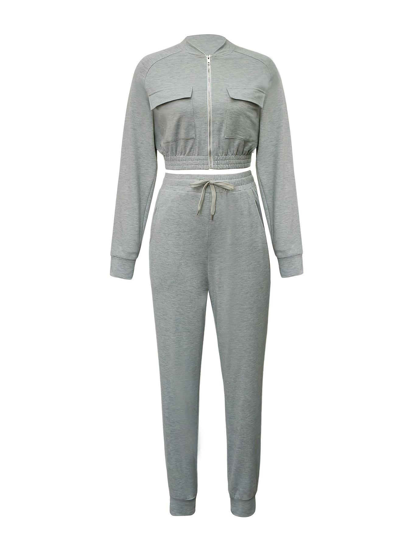 

Женский повседневный спортивный костюм-двойка: Однотонный, Модный стиль Large