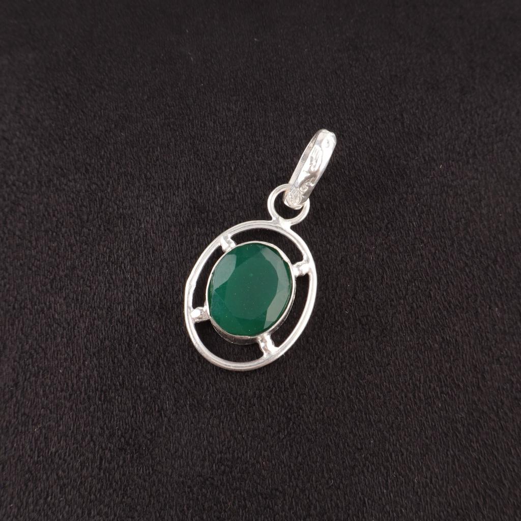 Oval Green Onyx Gemstone 925 Sterling Silver Mother Gift Trendy Pendant Jewelry PP-6-16
