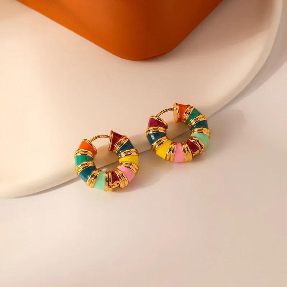 

Retro Style Enamel Ear Buckle Colour Retro Colored Oil Drip Earrings Macaron Earrings Woman A