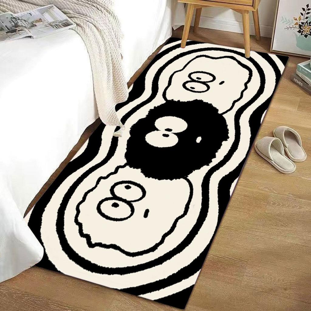 Cute Monster Pattern Runner Rug Soft Durable Black White Wave Design Non Slip Washable Carpet for Bedroom Corridor Home Decor