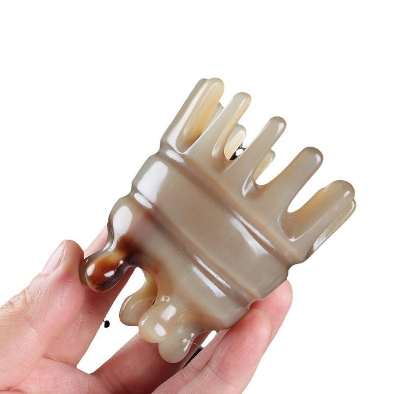 Ox Horn Shampoo and Massage Comb: Wide, Dense Teeth for Meridian Therapy.