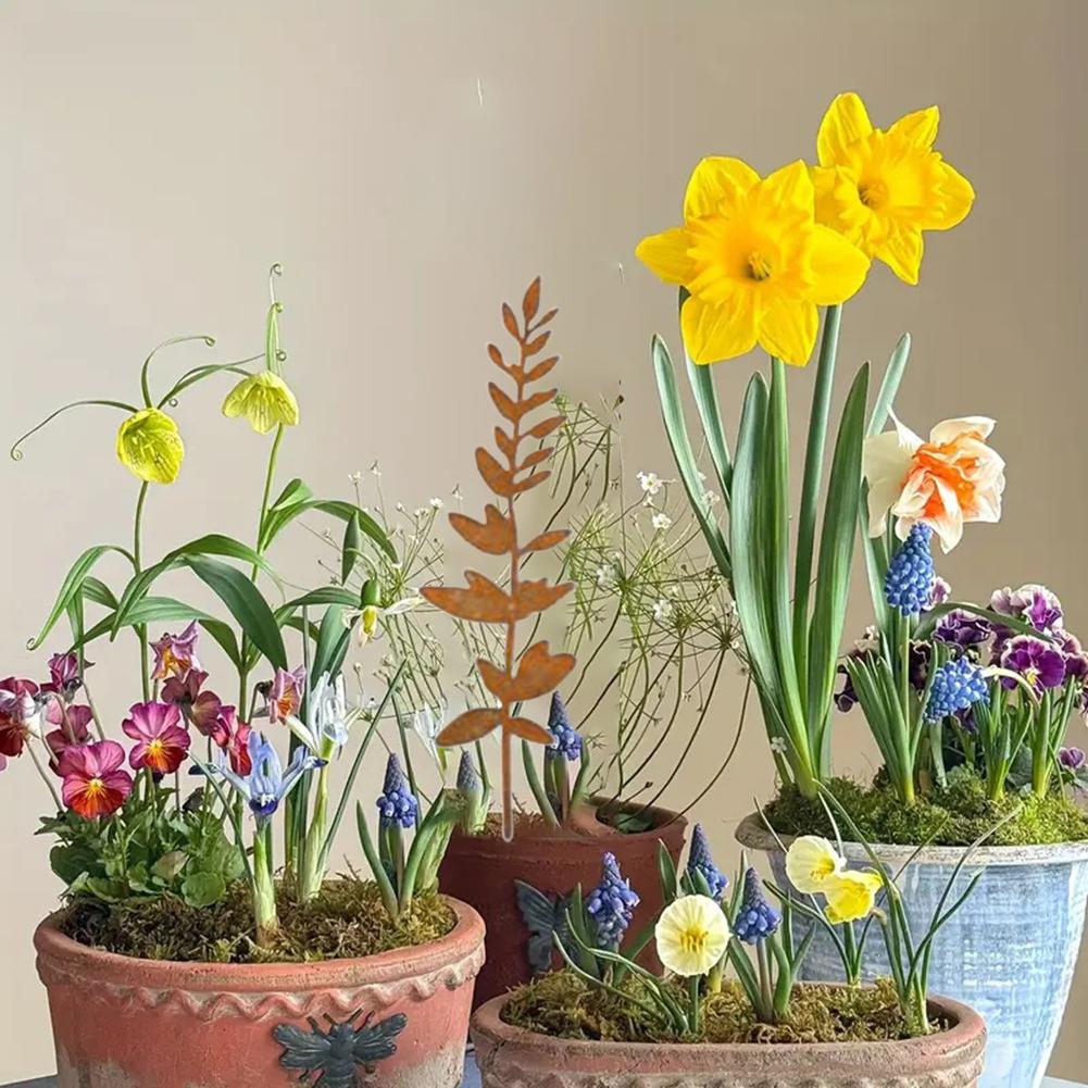 Outdoor Garden Metal Flowers Set of 10 with Rustic Finish Perfect for Enhancing Lawns Pathways and Pot Plant Displays