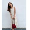 Summer new sweet floral temperament French sleeveless vest mesh splicing long dress dress women