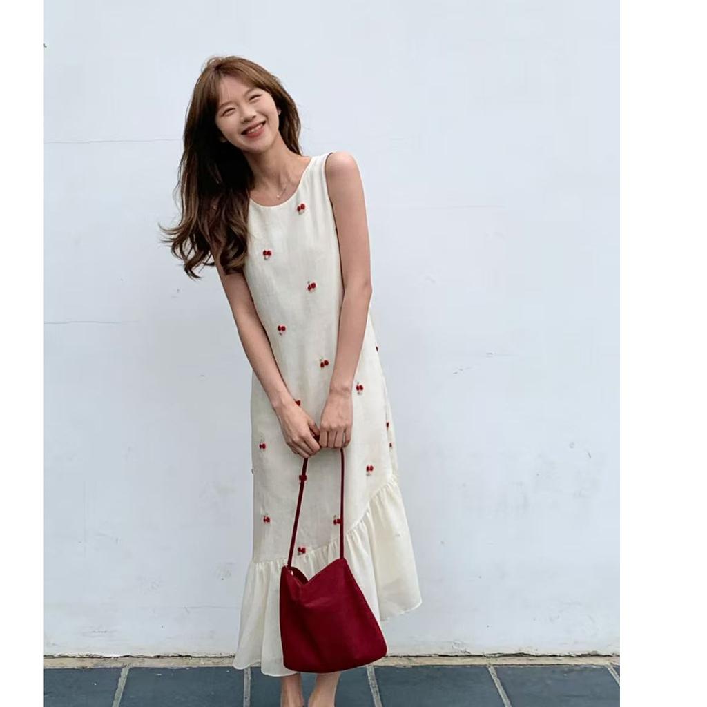 Summer new sweet floral temperament French sleeveless vest mesh splicing long dress dress women