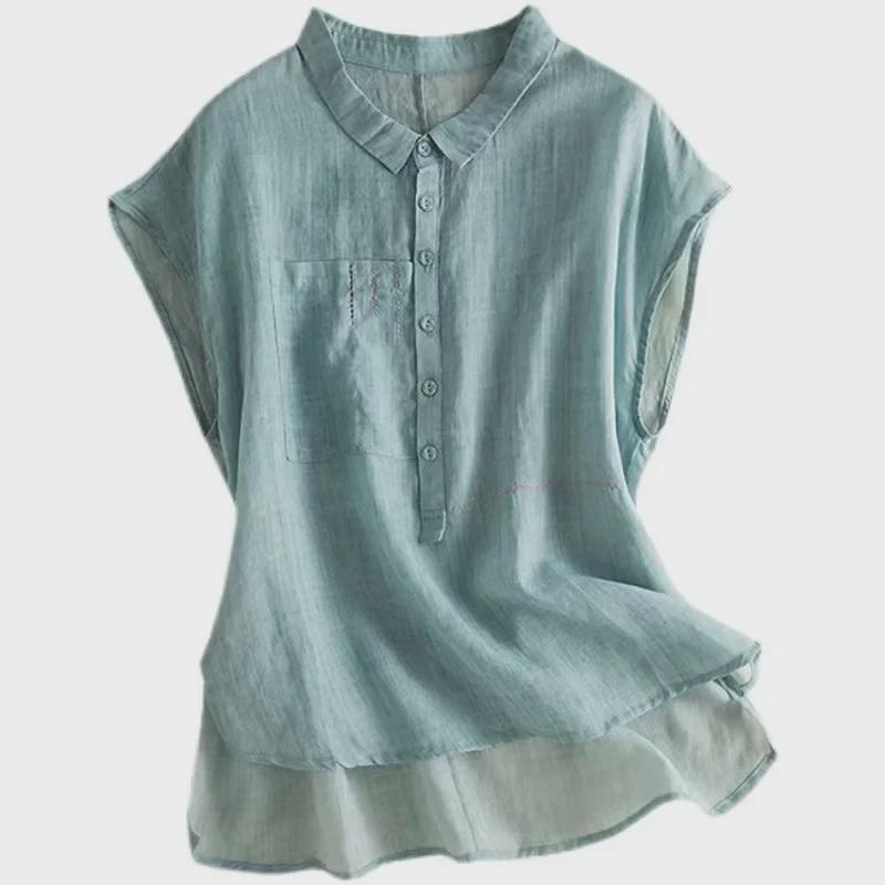 Women's 2024 Summer Retro Loose Cotton & Linen Mid-Sleeve Doll Collar Shirt