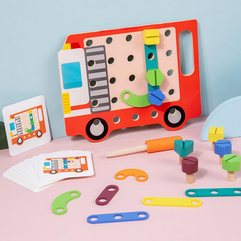 Wooden Screw Nut Disassembly Toy Kids Montessori Shape Match Puzzle Toys Color Sorting Educational Toys Fine Motor Skills Game