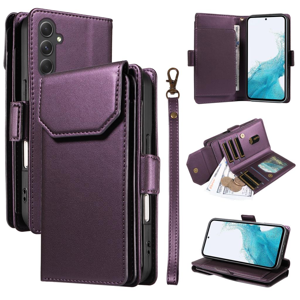 For Samsung Galaxy A54 5G Case with Multi-Card Holder and Strap PU Leather Phone Cover Stand