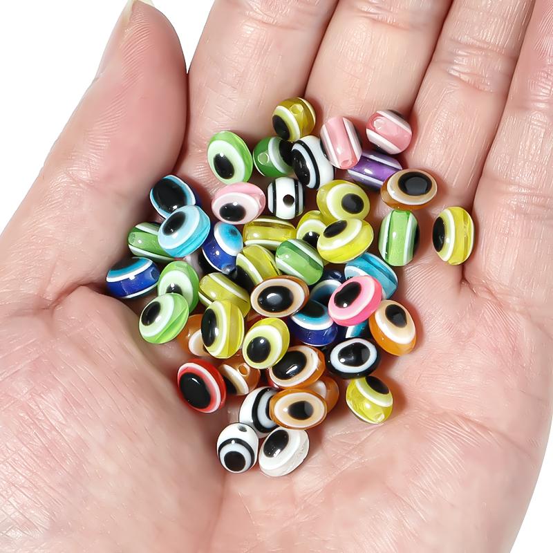 100Pcs/Bag Turkish Eye Beads 6x8mm 8x10mm Oval Shape Components For Jewelry Making Accessories
