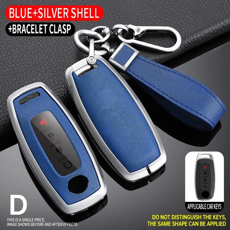 Zinc Alloy+ Leather Car Key Case Cover for Nissan Juke 2023 X-trail T33 Qasqhai J12 2022 Ariya Altima Teana2 3 4 5 Buttons Key