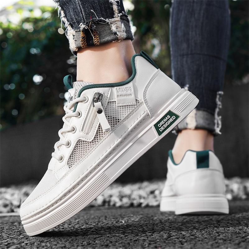 

Fashion Men s Shoes Summer White Shoes 2025 Fashion Trend Mesh Breathable Outdoor Sports Leisure Flat Shoes Comfortable Lace-up Sneakers 39 зелёный